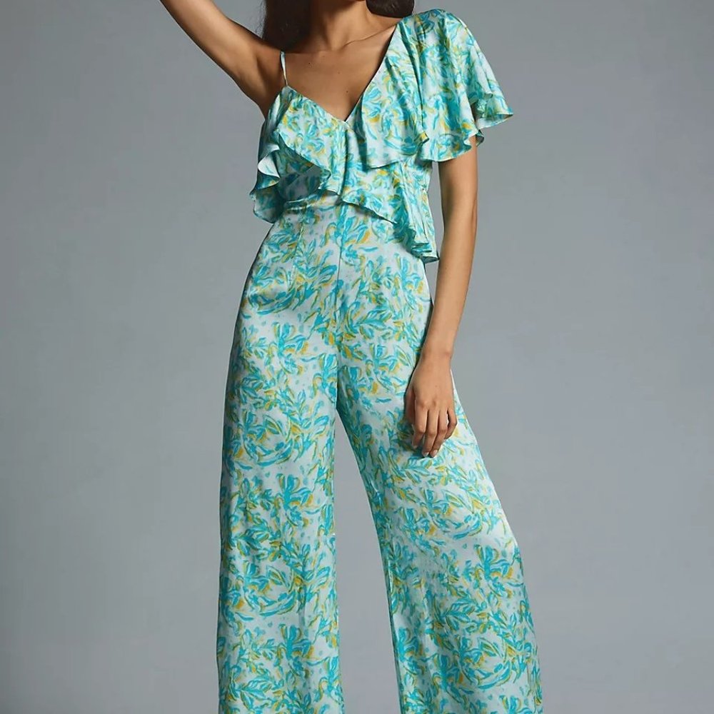 Anthropologie Corey Lynn Calter Silky Ruffle Wide-Leg Jumpsuit